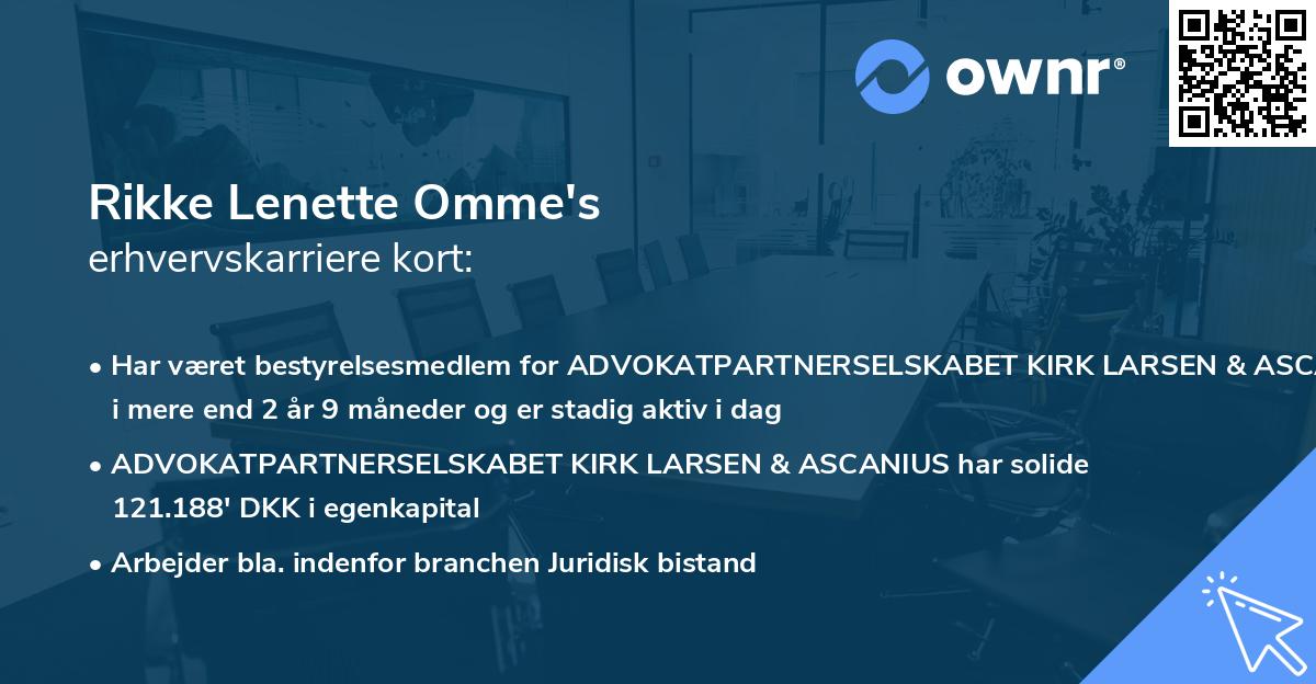 Rikke Lenette Omme's erhvervskarriere kort