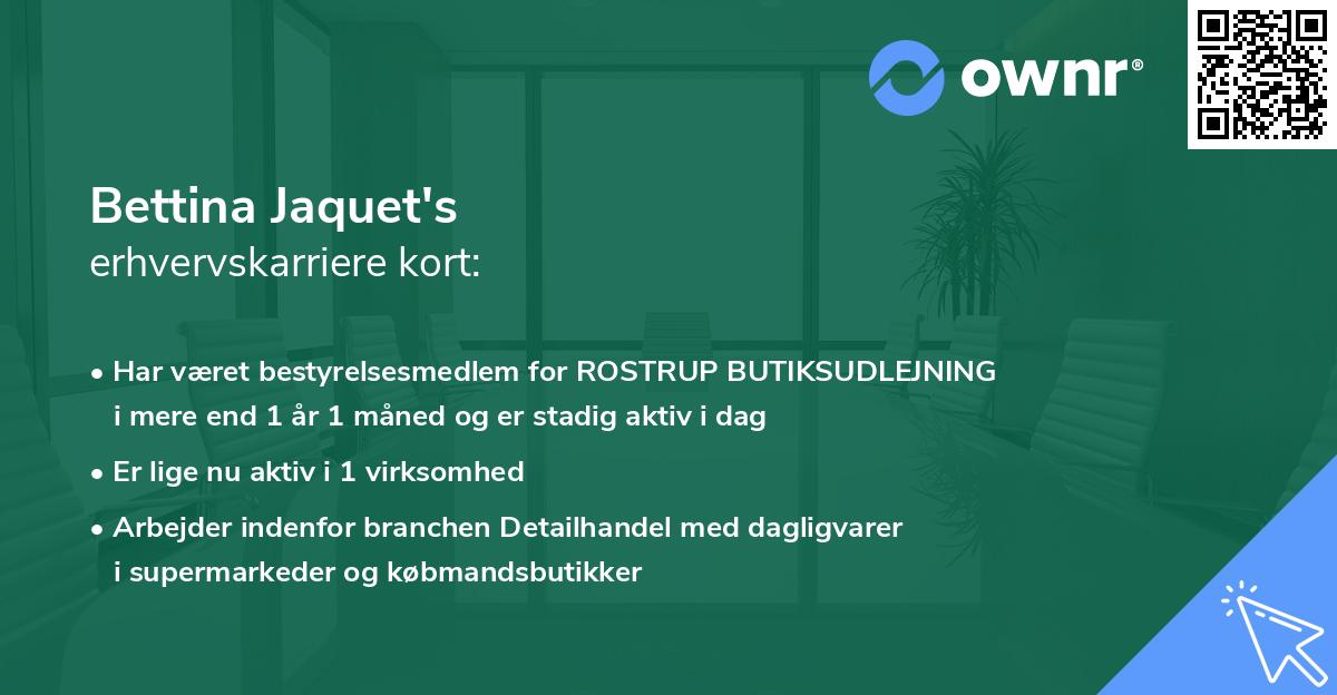 Bettina Jaquet's erhvervskarriere kort