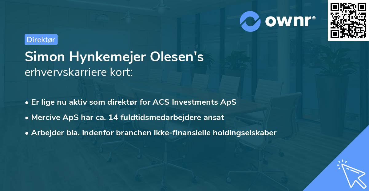 Simon Hynkemejer Olesen's erhvervskarriere kort