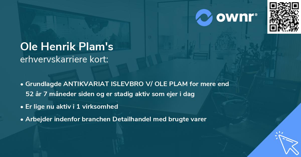 Ole Henrik Plam's erhvervskarriere kort