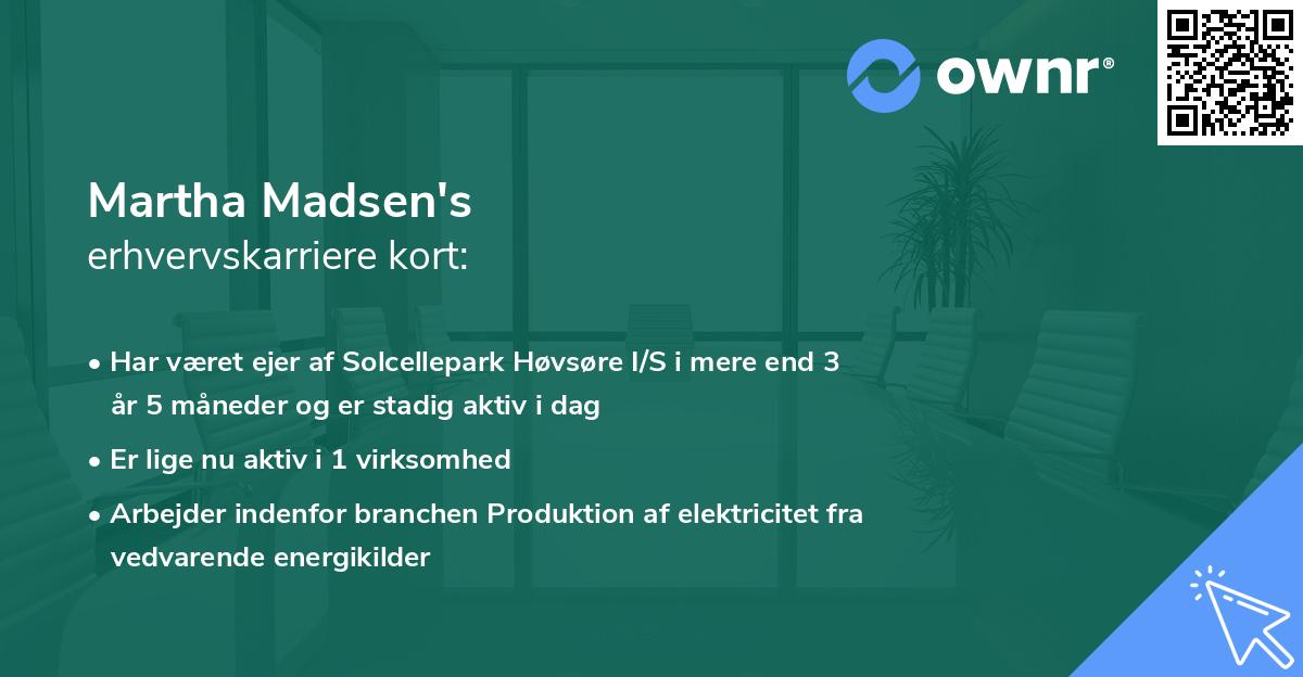 Martha Madsen's erhvervskarriere kort