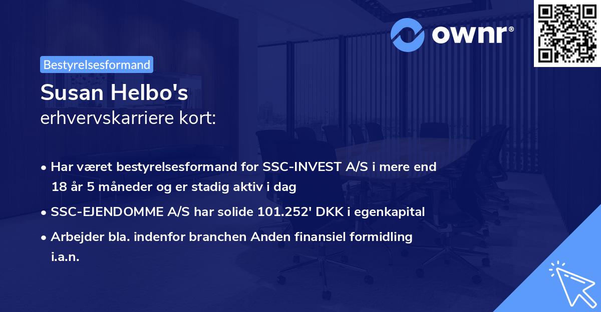 Susan Helbo's erhvervskarriere kort