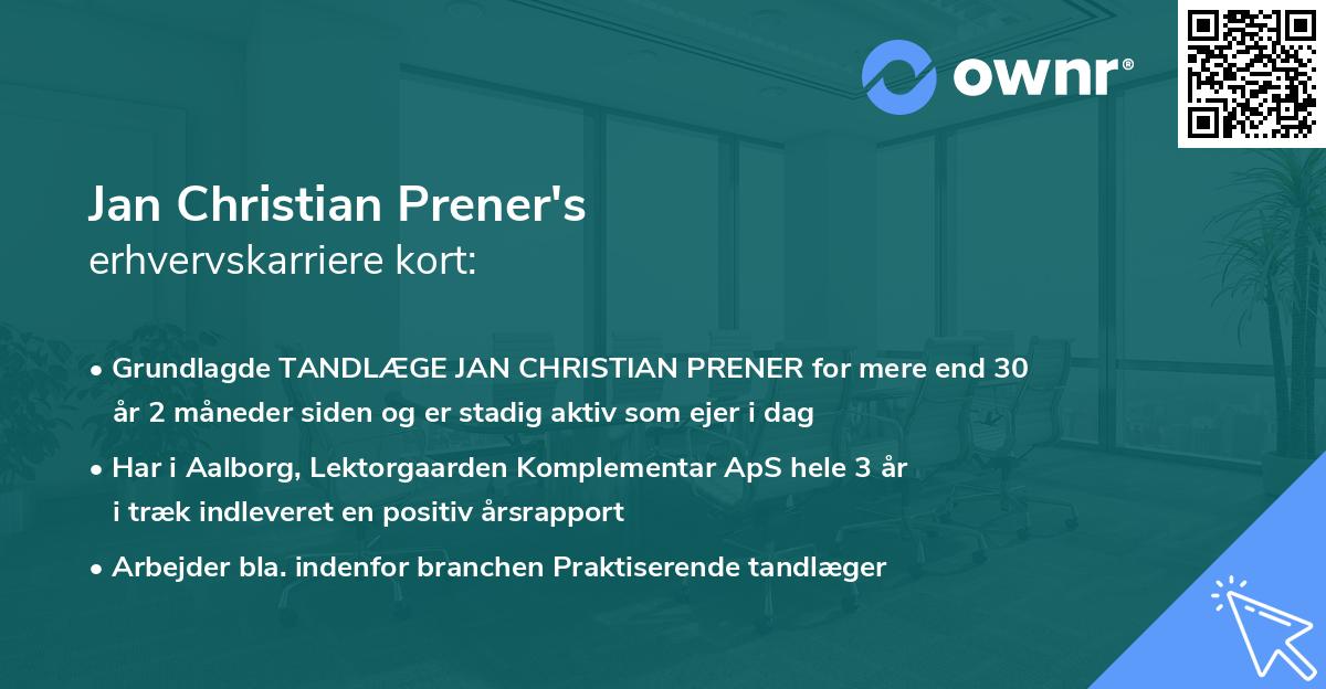 Jan Christian Prener's erhvervskarriere kort