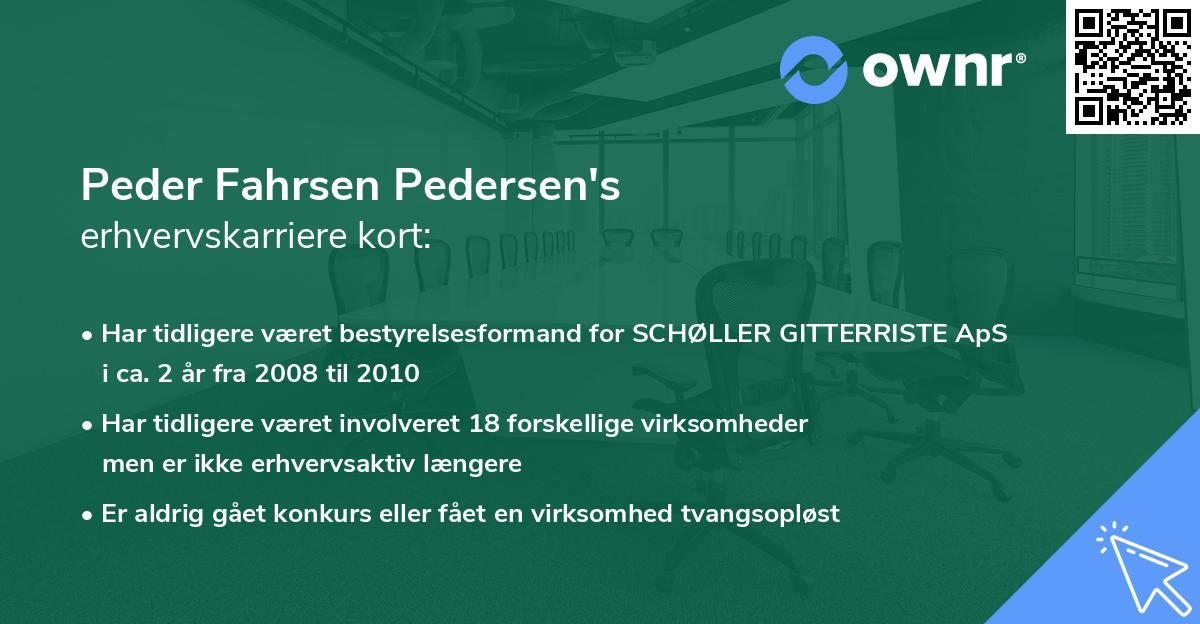 Peder Fahrsen Pedersen's erhvervskarriere kort