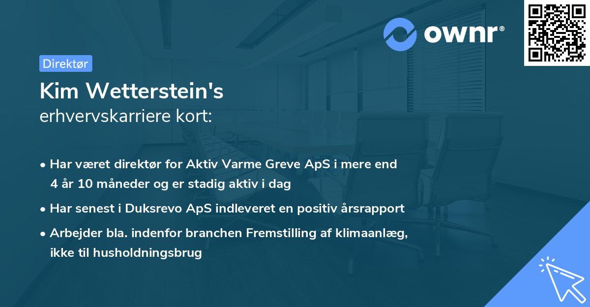 Kim Wetterstein's erhvervskarriere kort