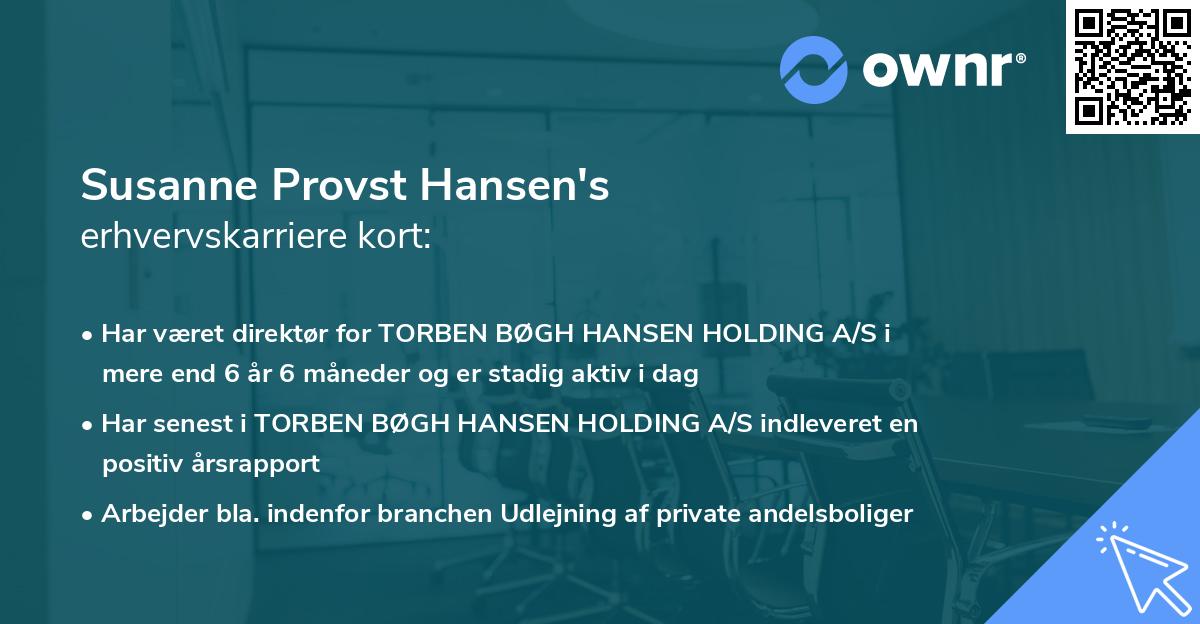 Susanne Provst Hansen's erhvervskarriere kort