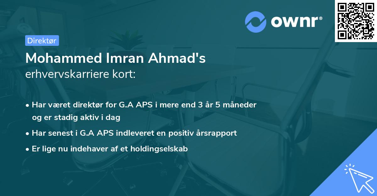 Mohammed Imran Ahmad's erhvervskarriere kort