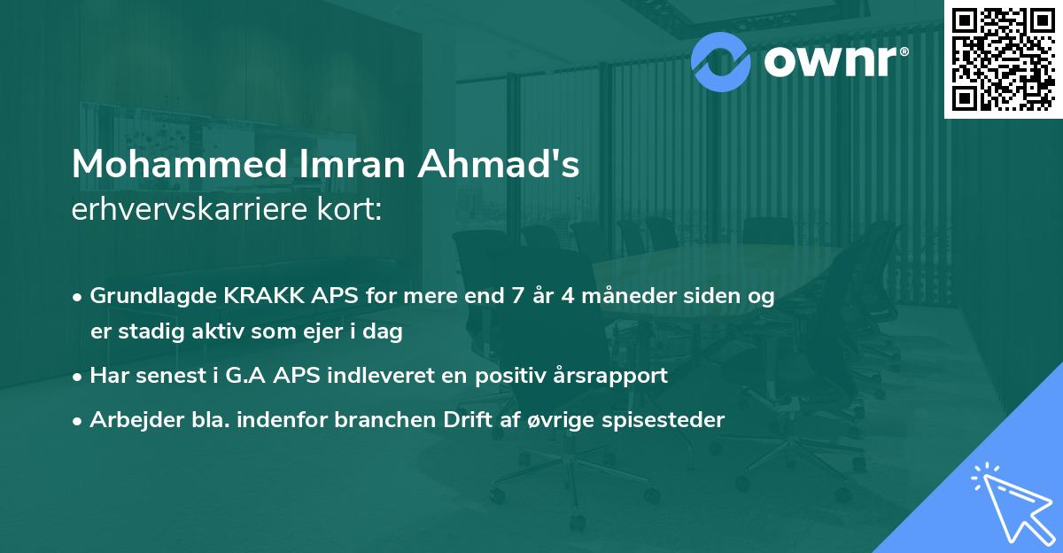Mohammed Imran Ahmad's erhvervskarriere kort