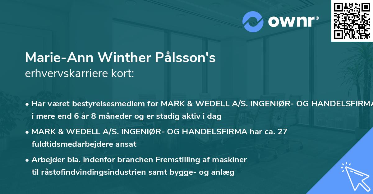 Marie-Ann Winther Pålsson's erhvervskarriere kort