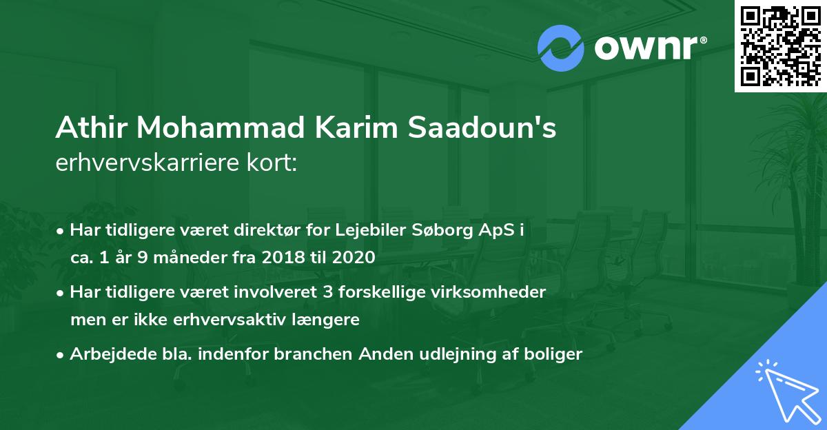 Athir Mohammad Karim Saadoun's erhvervskarriere kort
