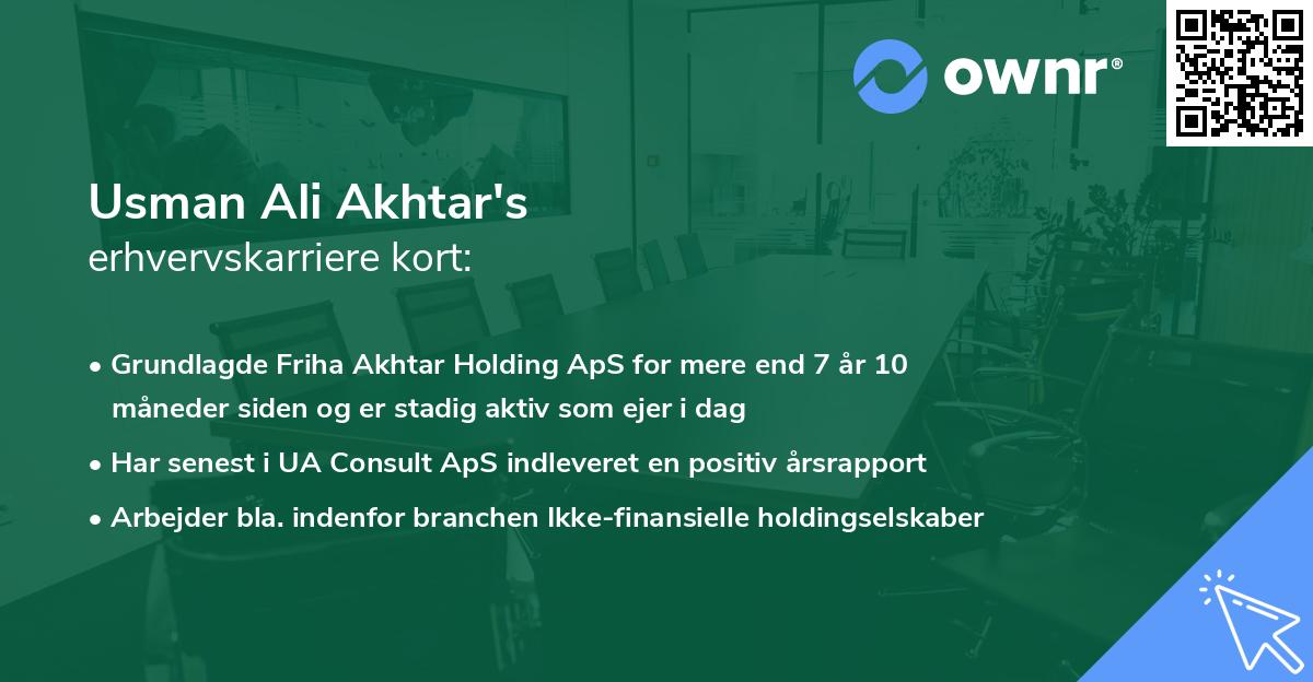 Usman Ali Akhtar's erhvervskarriere kort