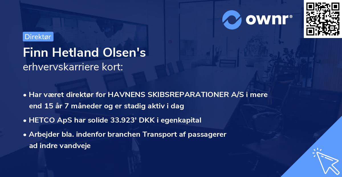 Finn Hetland Olsen's erhvervskarriere kort