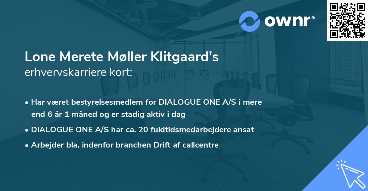 Lone Merete Møller Klitgaard's erhvervskarriere kort