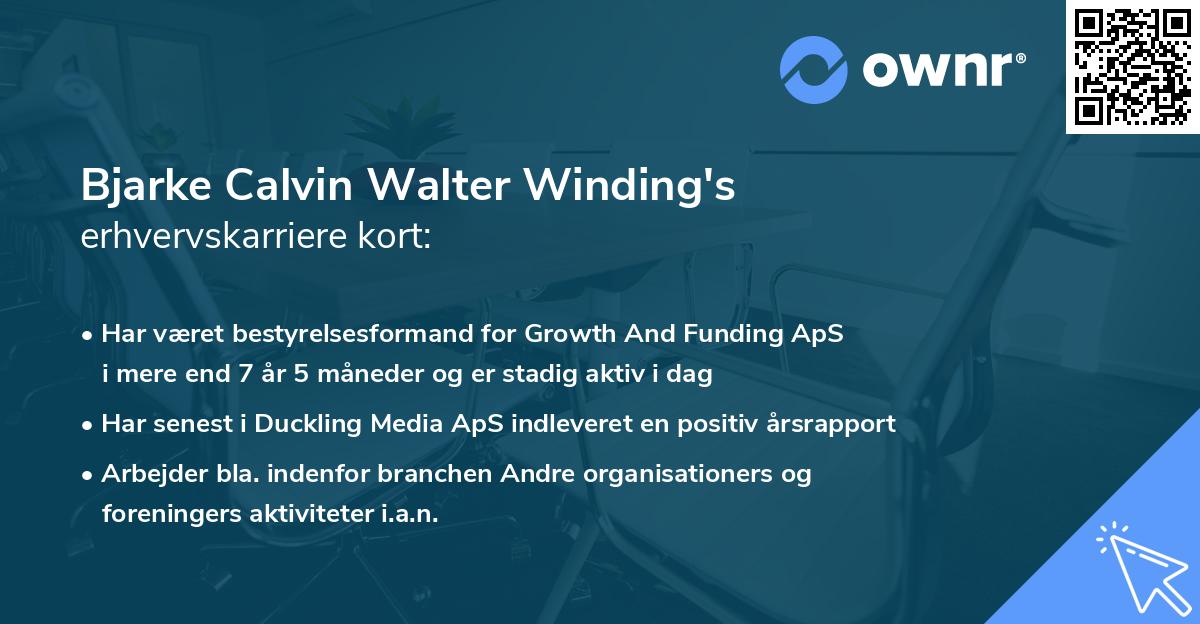Bjarke Calvin Walter Winding's erhvervskarriere kort