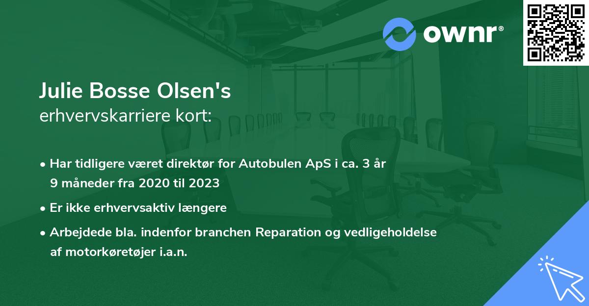Julie Bosse Olsen's erhvervskarriere kort