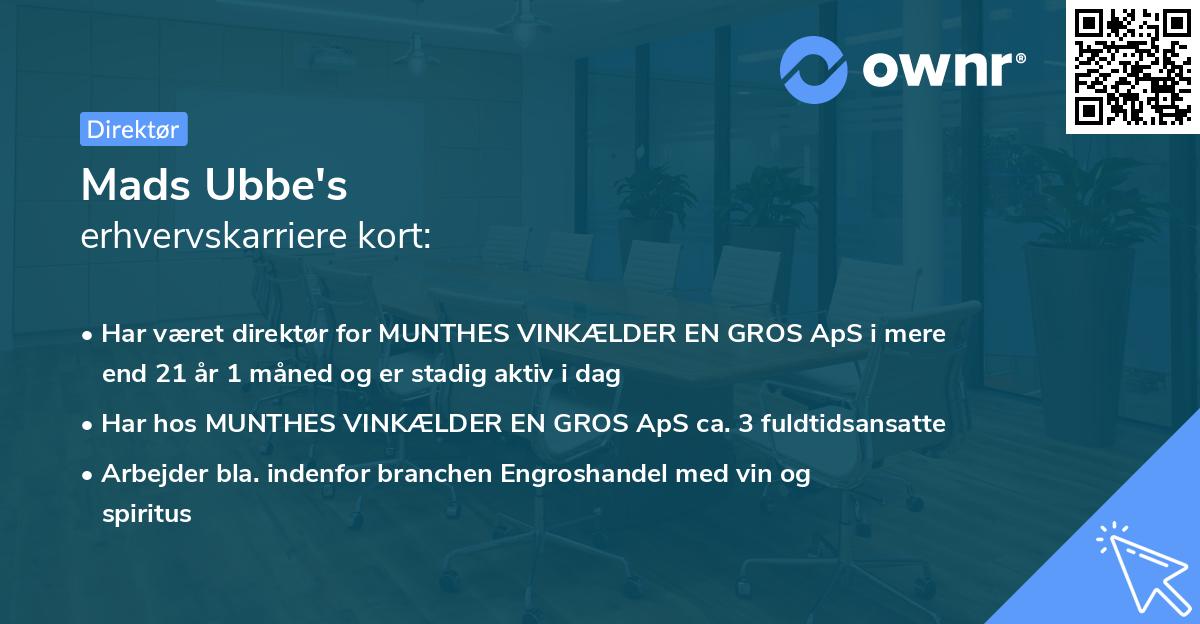 Mads Ubbe's erhvervskarriere kort