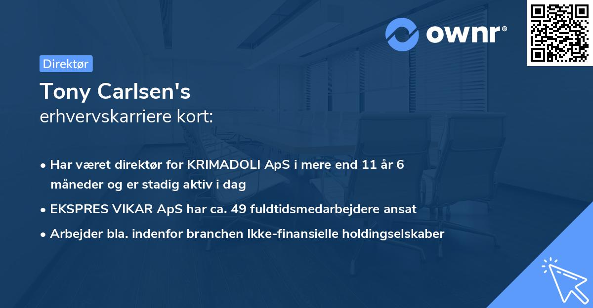 Tony Carlsen's erhvervskarriere kort
