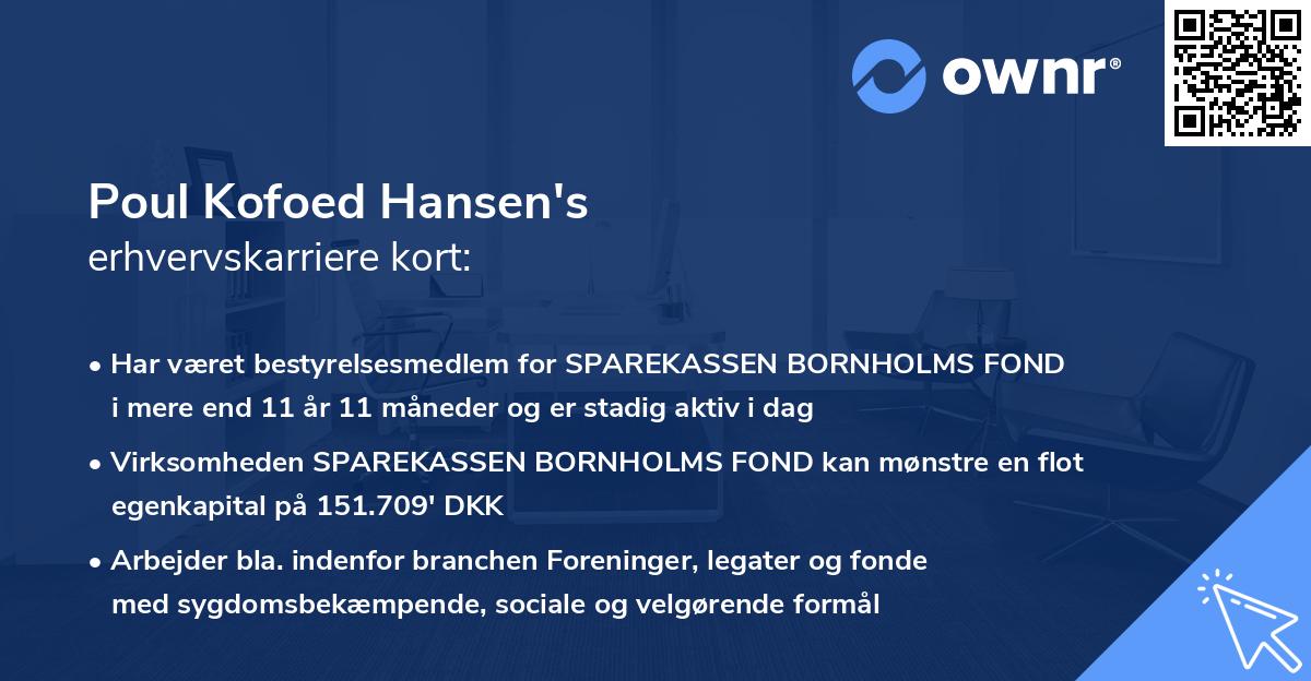 Poul Kofoed Hansen's erhvervskarriere kort