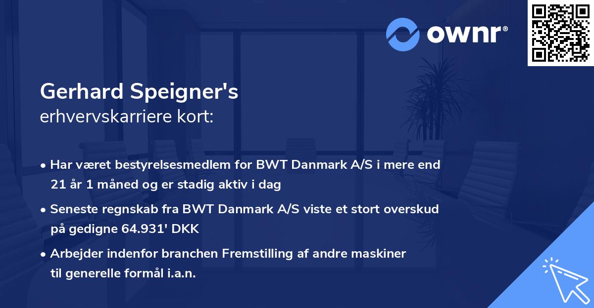 Gerhard Speigner's erhvervskarriere kort