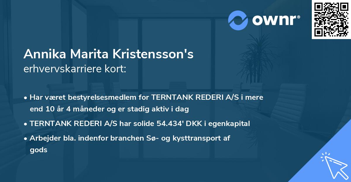 Annika Marita Kristensson's erhvervskarriere kort