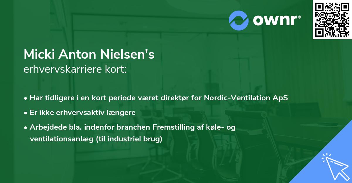Micki Anton Nielsen's erhvervskarriere kort