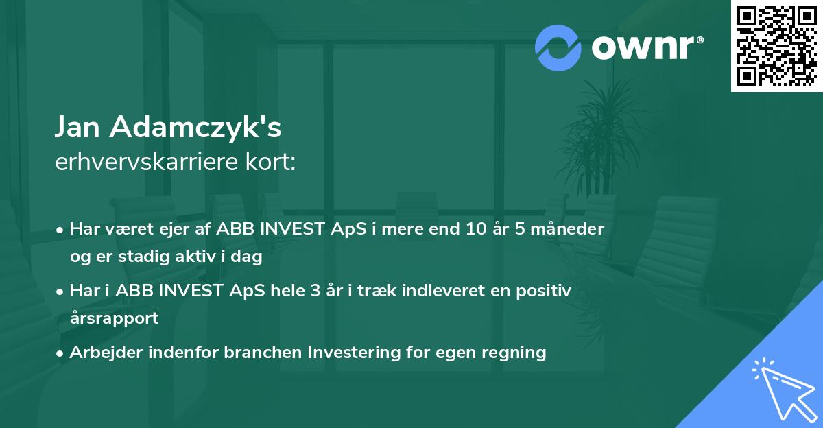 Jan Adamczyk's erhvervskarriere kort