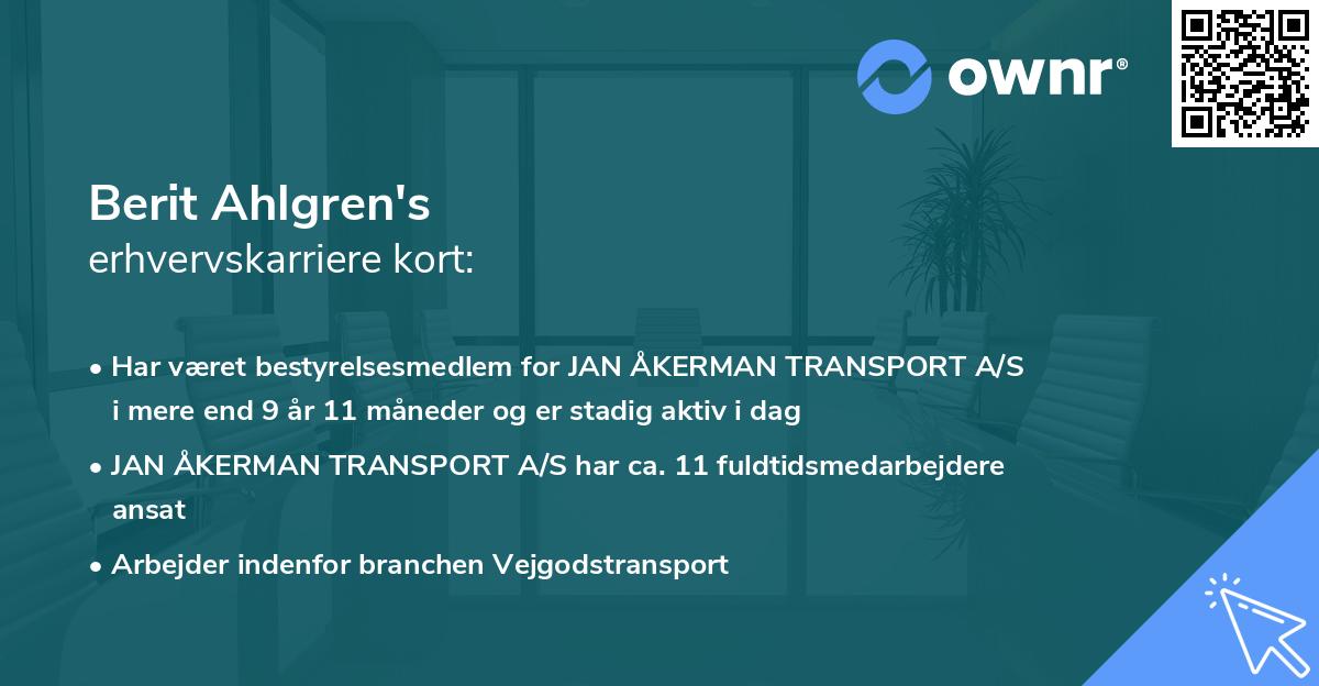 Berit Ahlgren's erhvervskarriere kort