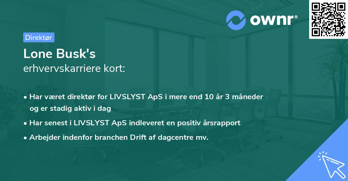 Lone Busk's erhvervskarriere kort