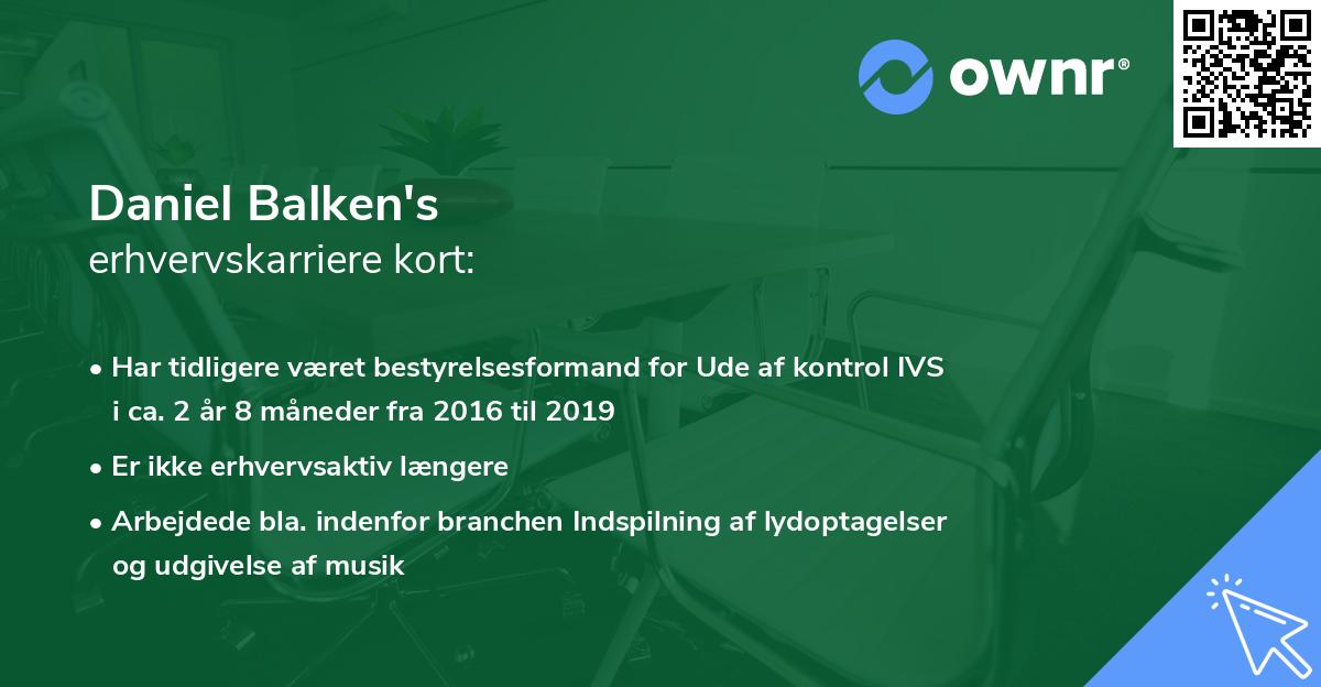 Daniel Balken's erhvervskarriere kort