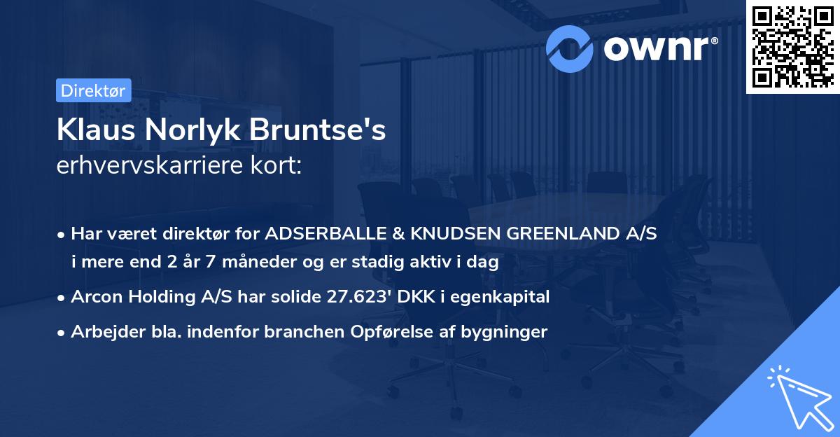 Klaus Norlyk Bruntse's erhvervskarriere kort