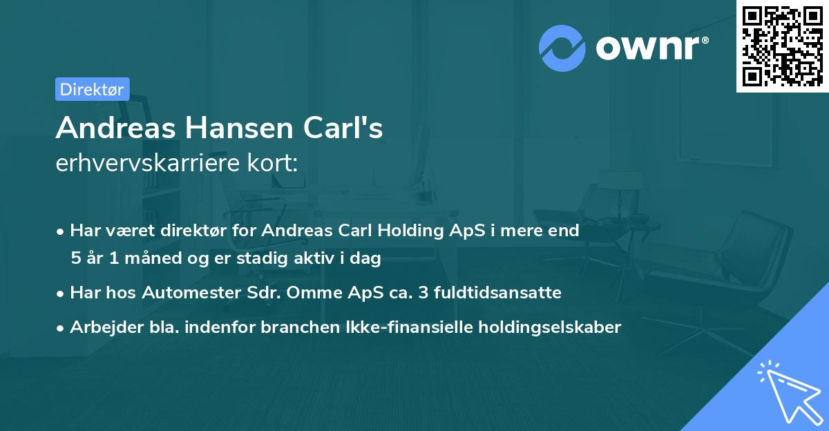 Andreas Hansen Carl's erhvervskarriere kort