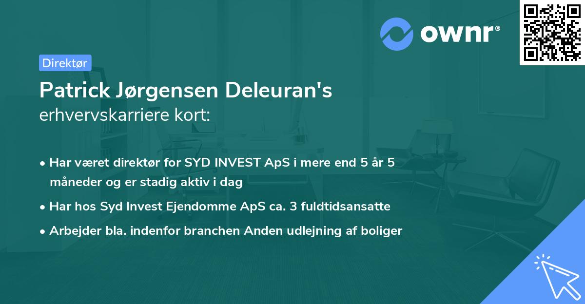 Patrick Jørgensen Deleuran's erhvervskarriere kort