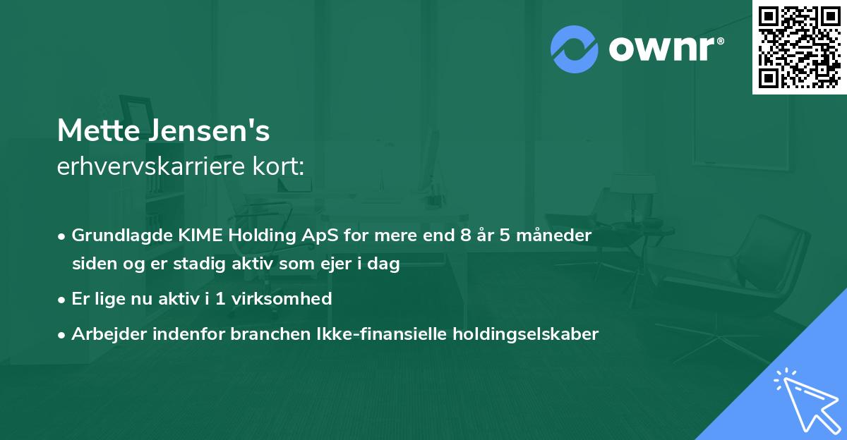 Mette Jensen's erhvervskarriere kort