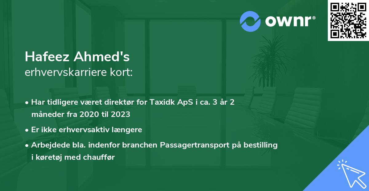 Hafeez Ahmed's erhvervskarriere kort