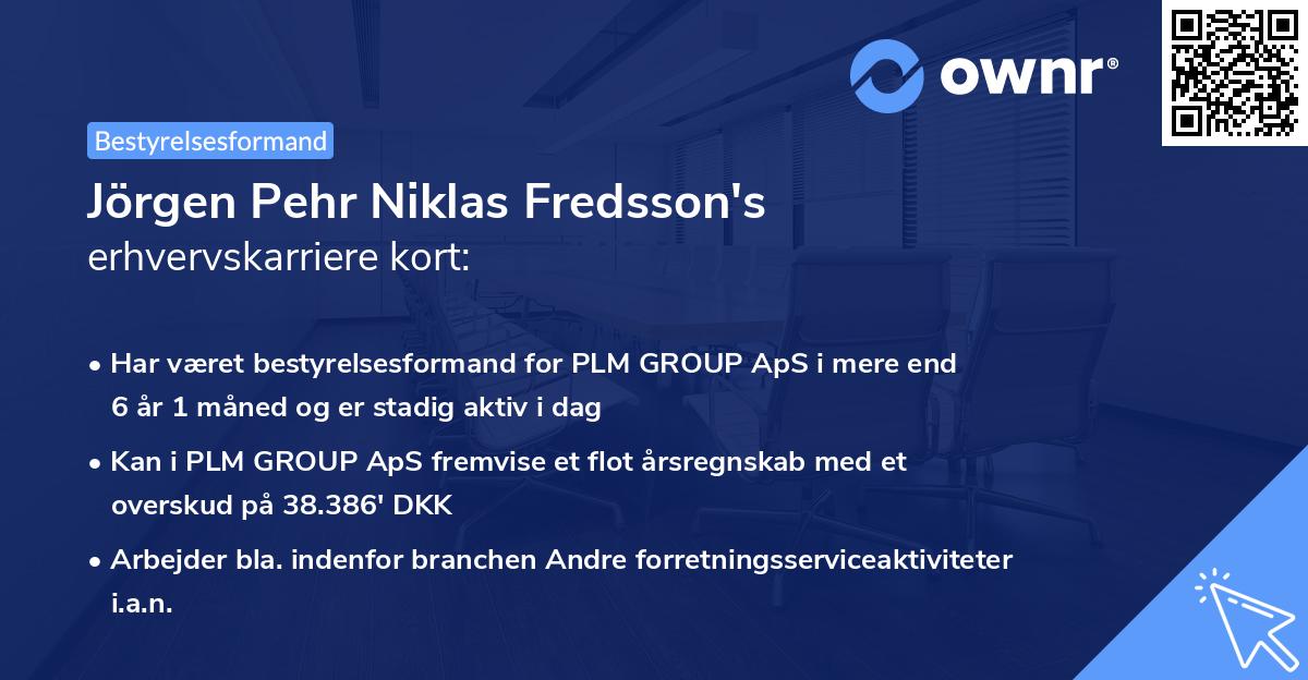 Jörgen Pehr Niklas Fredsson's erhvervskarriere kort