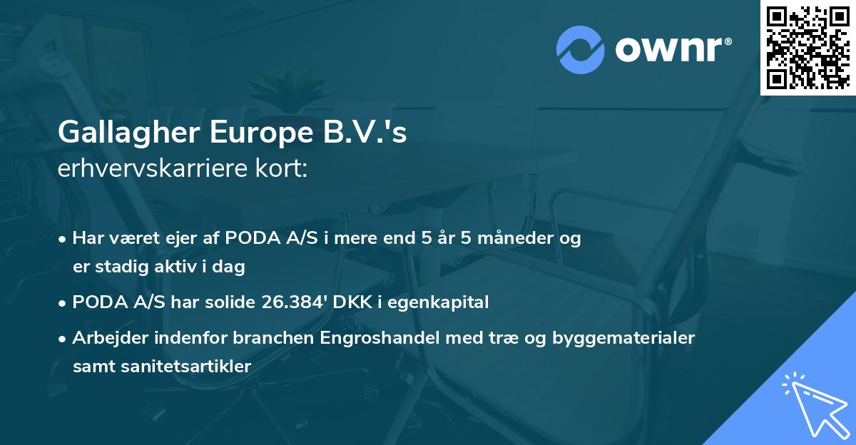 Gallagher Europe B.V.'s erhvervskarriere kort