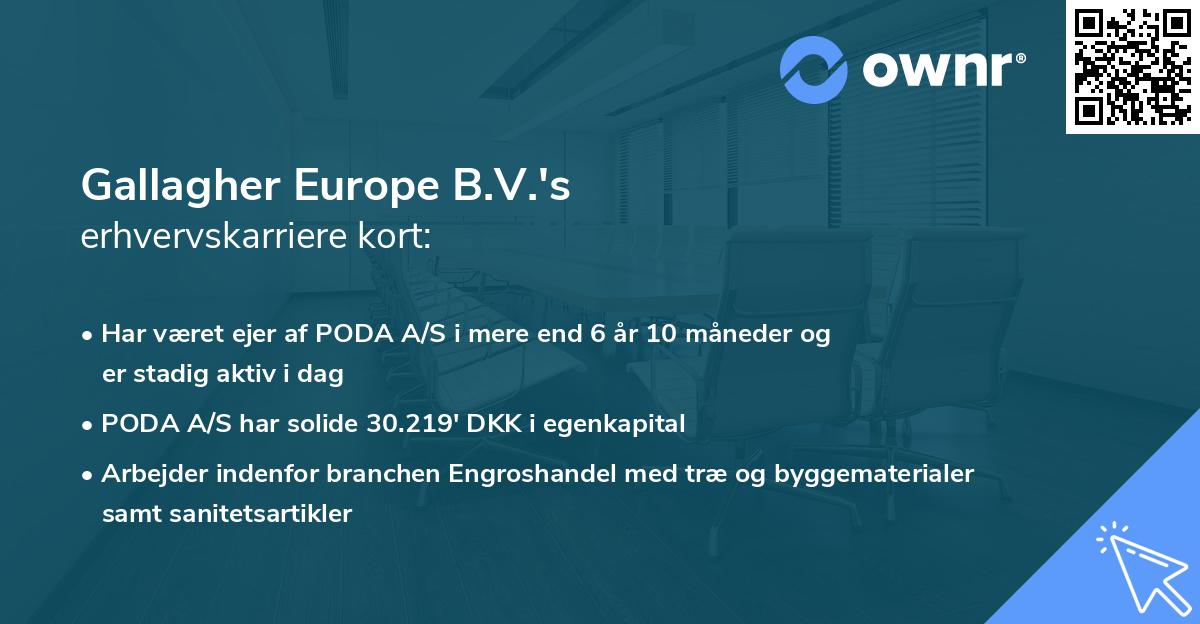 Gallagher Europe B.V.'s erhvervskarriere kort