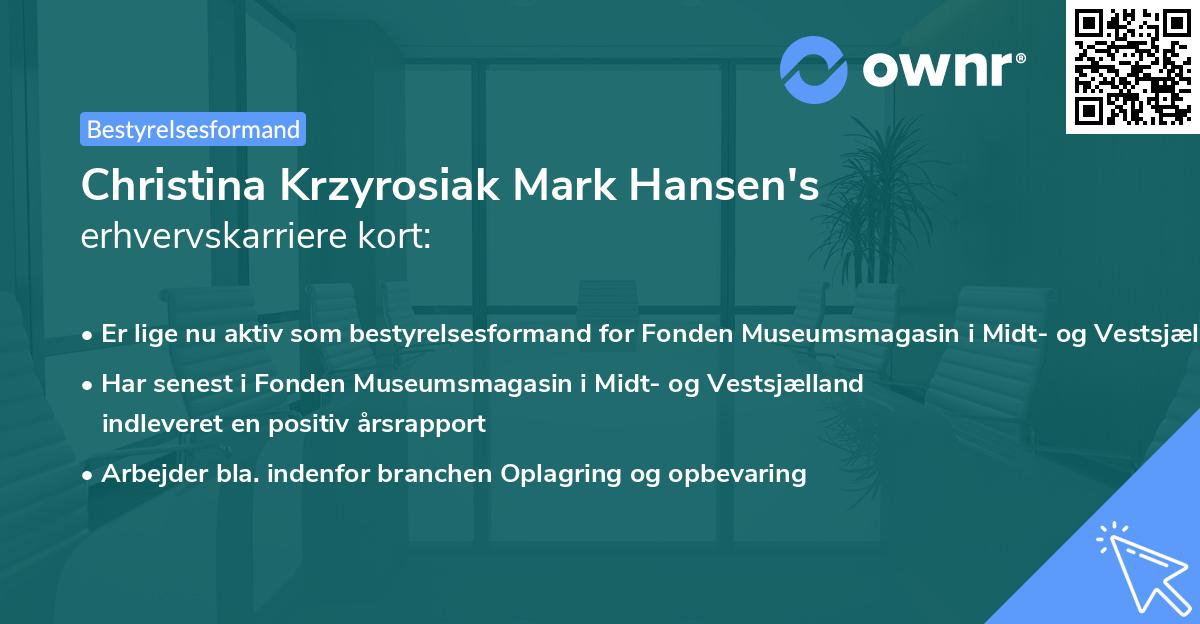 Christina Krzyrosiak Mark Hansen's erhvervskarriere kort