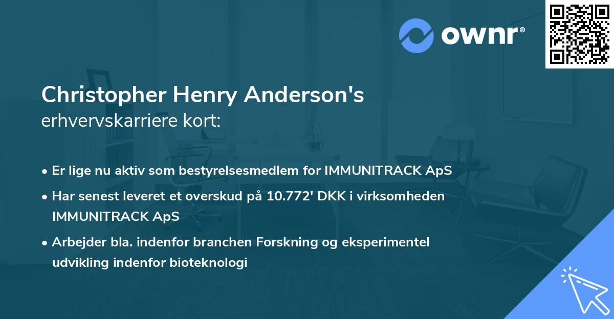 Christopher Henry Anderson's erhvervskarriere kort