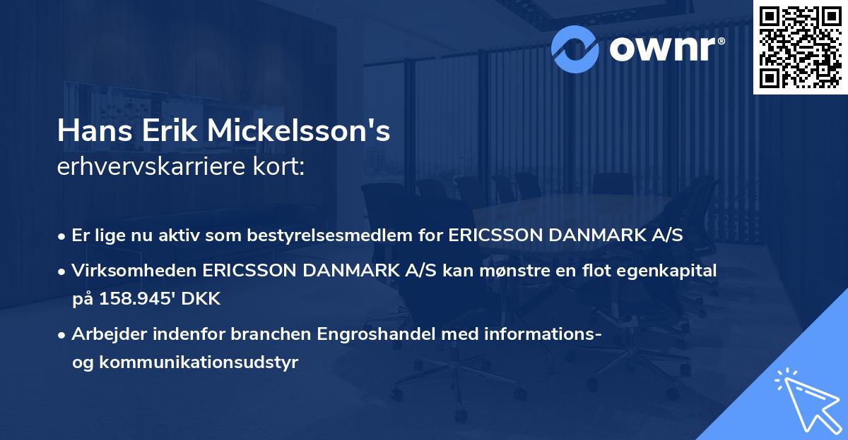 Hans Erik Mickelsson's erhvervskarriere kort