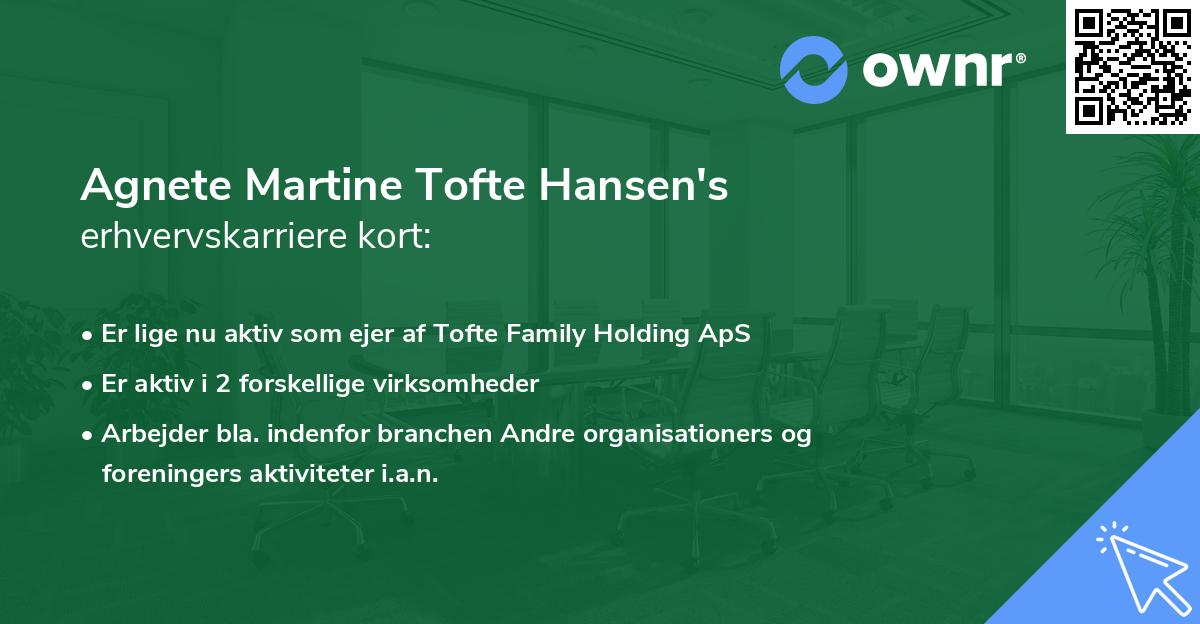 Agnete Martine Tofte Hansen's erhvervskarriere kort