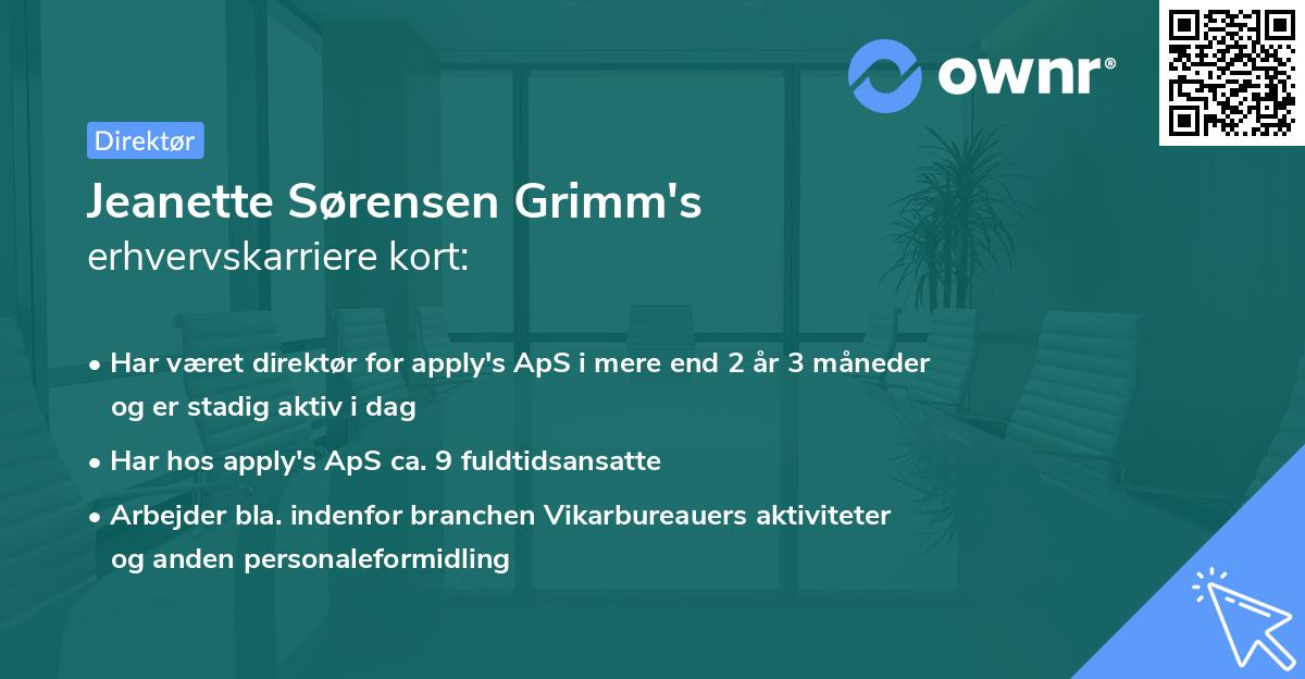 Jeanette Sørensen Grimm's erhvervskarriere kort