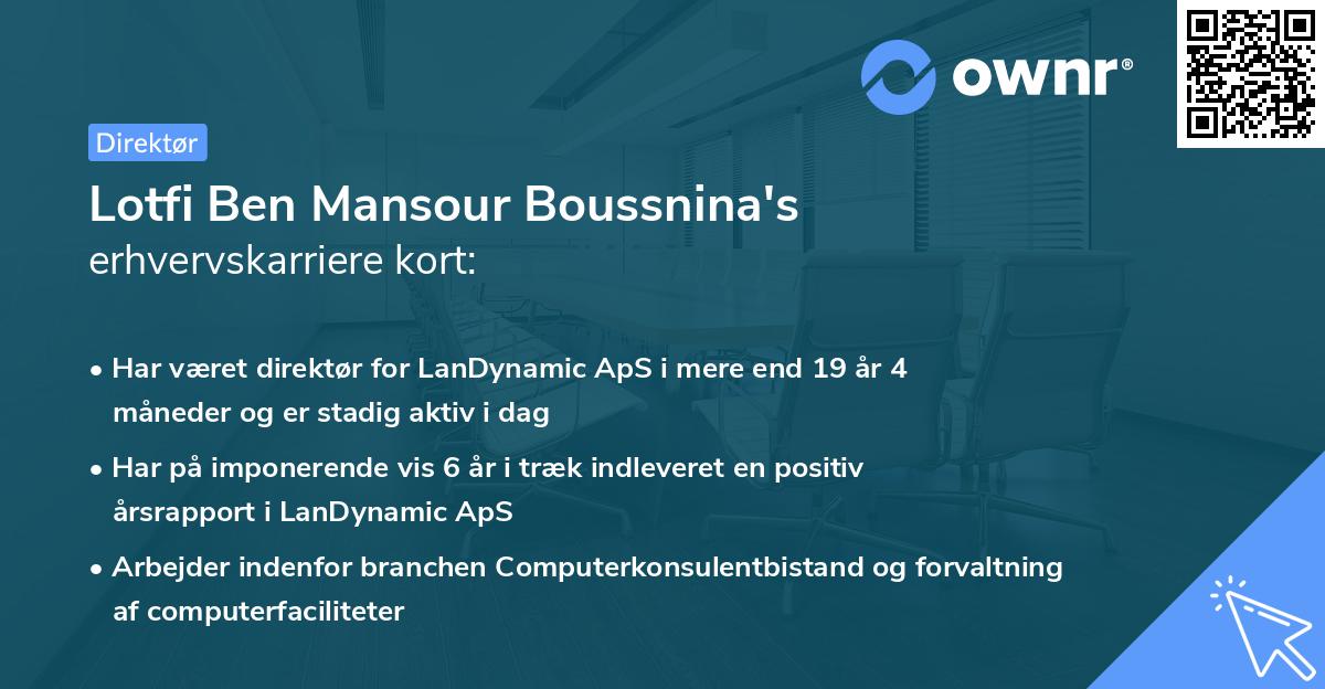 Lotfi Ben Mansour Boussnina's erhvervskarriere kort