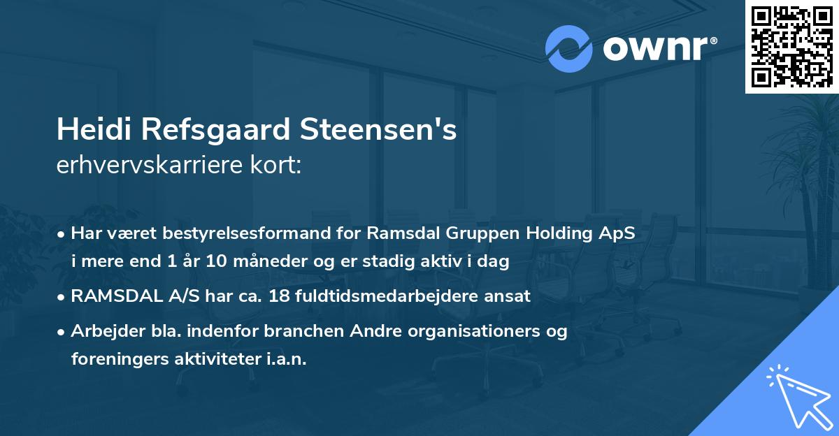 Heidi Refsgaard Steensen's erhvervskarriere kort