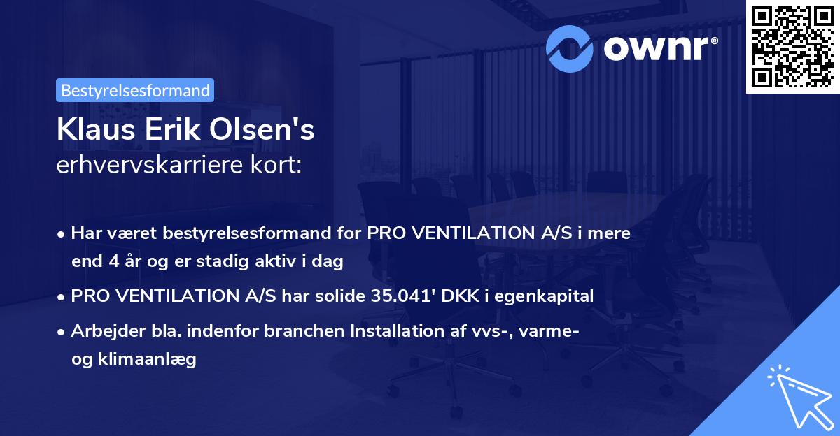 Klaus Erik Olsen's erhvervskarriere kort