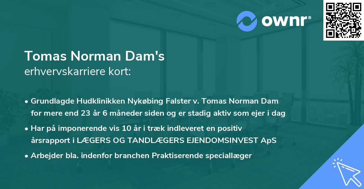 Tomas Norman Dam's erhvervskarriere kort