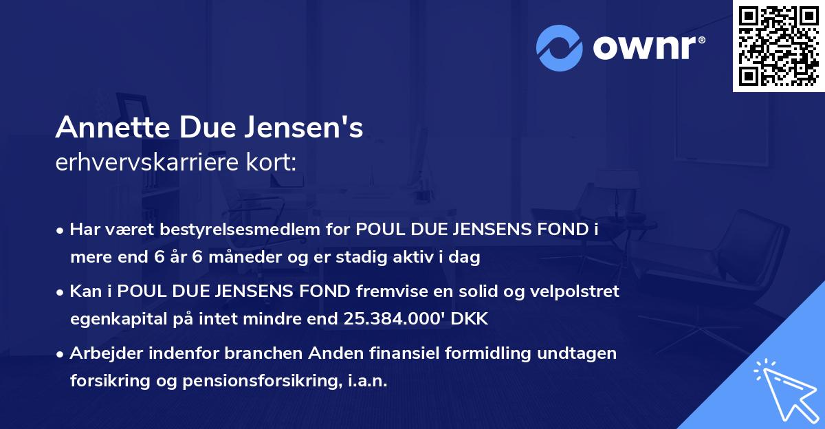 Annette Due Jensen's erhvervskarriere kort