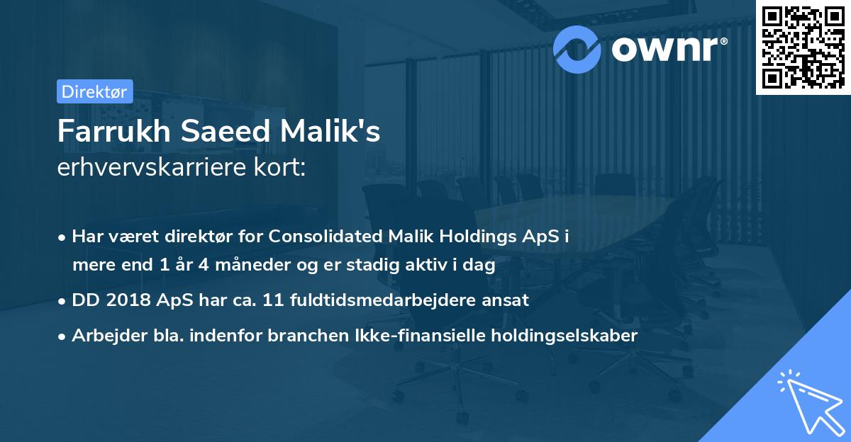 Farrukh Saeed Malik's erhvervskarriere kort