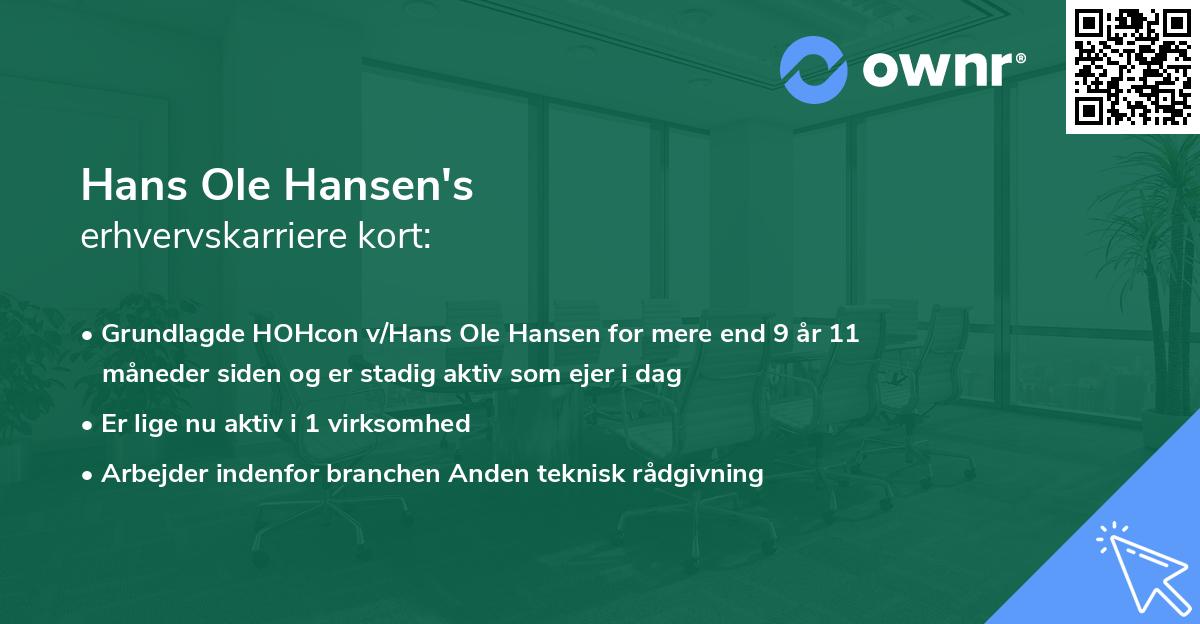 Hans Ole Hansen's erhvervskarriere kort