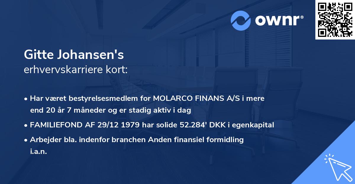 Gitte Johansen's erhvervskarriere kort